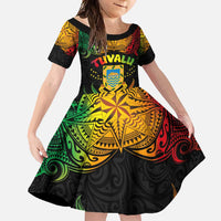 Personalised Tuvalu Independence Day Family Matching Long Sleeve Bodycon Dress and Hawaiian Shirt Polynesian Tattoo and Plumeria Reggae Color LT03 Daughter's Dress Reggae - Polynesian Pride