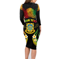 Personalised Tuvalu Independence Day Family Matching Long Sleeve Bodycon Dress and Hawaiian Shirt Polynesian Tattoo and Plumeria Reggae Color LT03 - Polynesian Pride