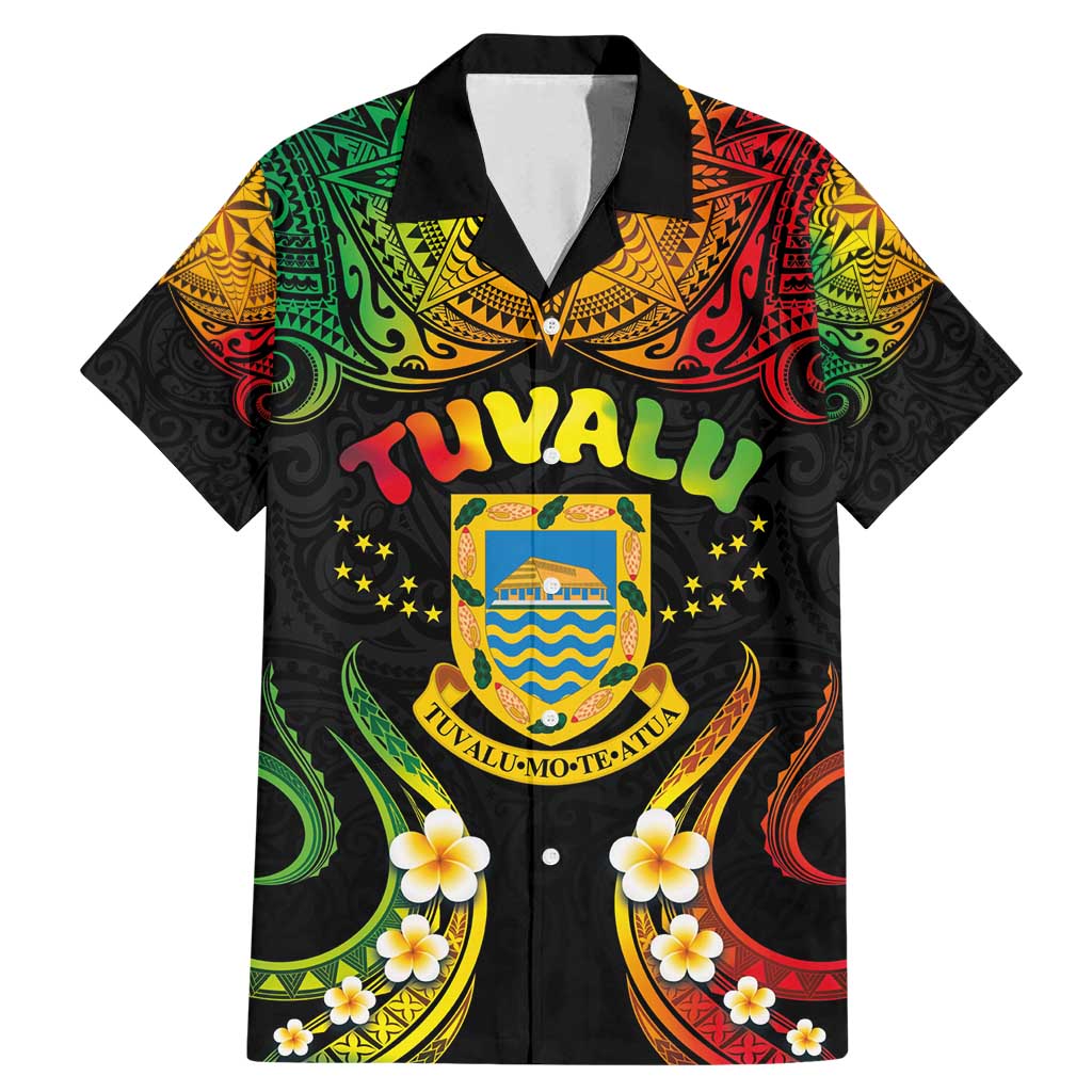 Personalised Tuvalu Independence Day Family Matching Mermaid Dress and Hawaiian Shirt Polynesian Tattoo and Plumeria Reggae Color LT03 Dad's Shirt - Short Sleeve Reggae - Polynesian Pride