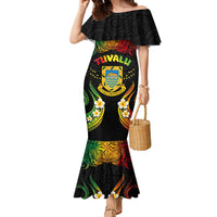 Personalised Tuvalu Independence Day Family Matching Mermaid Dress and Hawaiian Shirt Polynesian Tattoo and Plumeria Reggae Color LT03 Mom's Dress Reggae - Polynesian Pride