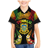 Personalised Tuvalu Independence Day Family Matching Mermaid Dress and Hawaiian Shirt Polynesian Tattoo and Plumeria Reggae Color LT03 Son's Shirt Reggae - Polynesian Pride