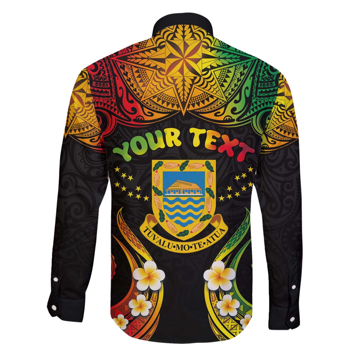 Personalised Tuvalu Independence Day Family Matching Off The Shoulder Long Sleeve Dress and Hawaiian Shirt Polynesian Tattoo and Plumeria Reggae Color LT03 - Polynesian Pride