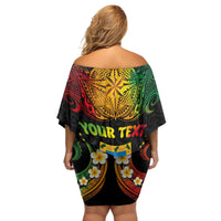 Personalised Tuvalu Independence Day Family Matching Off Shoulder Short Dress and Hawaiian Shirt Polynesian Tattoo and Plumeria Reggae Color LT03 - Polynesian Pride