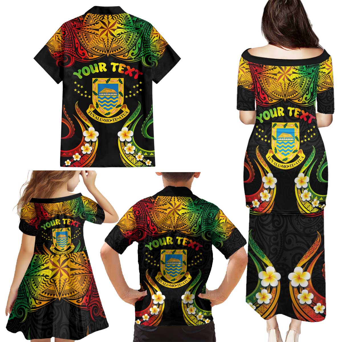 Personalised Tuvalu Independence Day Family Matching Puletasi and Hawaiian Shirt Polynesian Tattoo and Plumeria Reggae Color LT03 - Polynesian Pride