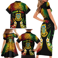Personalised Tuvalu Independence Day Family Matching Short Sleeve Bodycon Dress and Hawaiian Shirt Polynesian Tattoo and Plumeria Reggae Color LT03 - Polynesian Pride