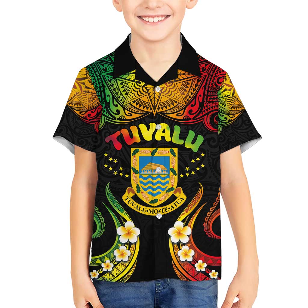 Personalised Tuvalu Independence Day Family Matching Short Sleeve Bodycon Dress and Hawaiian Shirt Polynesian Tattoo and Plumeria Reggae Color LT03 Son's Shirt Reggae - Polynesian Pride