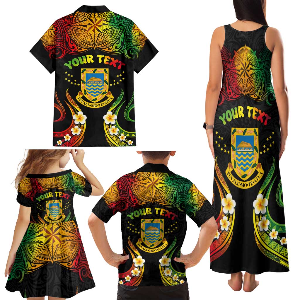 Personalised Tuvalu Independence Day Family Matching Tank Maxi Dress and Hawaiian Shirt Polynesian Tattoo and Plumeria Reggae Color LT03 - Polynesian Pride