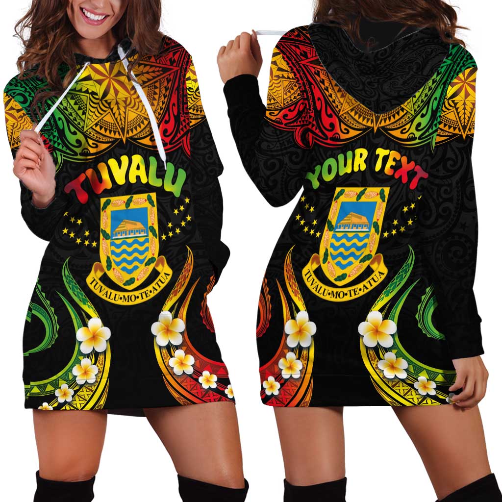Personalised Tuvalu Independence Day Hoodie Dress Polynesian Tattoo and Plumeria Reggae Color LT03 - Polynesian Pride