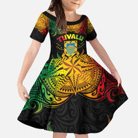 Personalised Tuvalu Independence Day Kid Short Sleeve Dress Polynesian Tattoo and Plumeria Reggae Color LT03 KID Reggae - Polynesian Pride