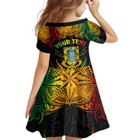 Personalised Tuvalu Independence Day Kid Short Sleeve Dress Polynesian Tattoo and Plumeria Reggae Color LT03 - Polynesian Pride