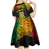 Personalised Tuvalu Independence Day Kid Short Sleeve Dress Polynesian Tattoo and Plumeria Reggae Color LT03 - Polynesian Pride
