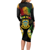 Personalised Tuvalu Independence Day Long Sleeve Bodycon Dress Polynesian Tattoo and Plumeria Reggae Color LT03 - Polynesian Pride