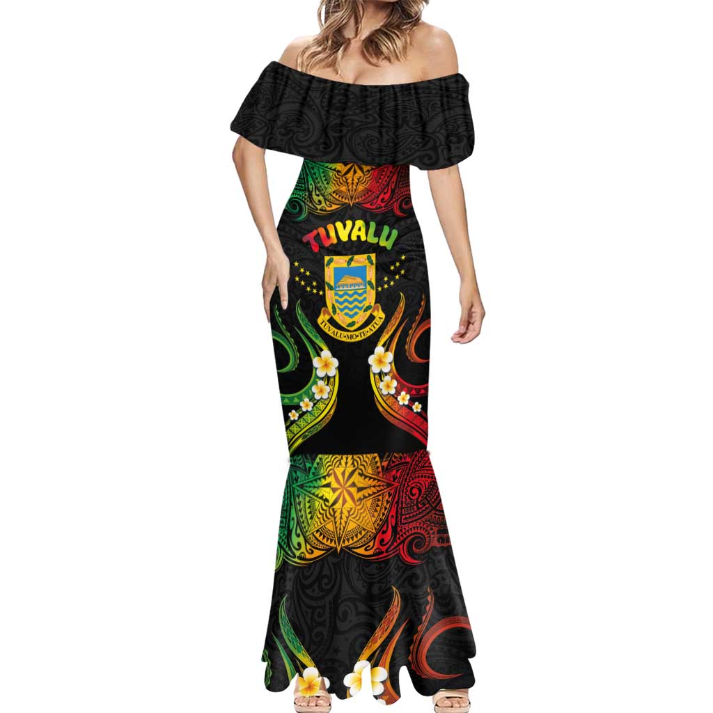 Personalised Tuvalu Independence Day Mermaid Dress Polynesian Tattoo and Plumeria Reggae Color LT03 - Polynesian Pride