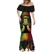 Personalised Tuvalu Independence Day Mermaid Dress Polynesian Tattoo and Plumeria Reggae Color LT03 - Polynesian Pride