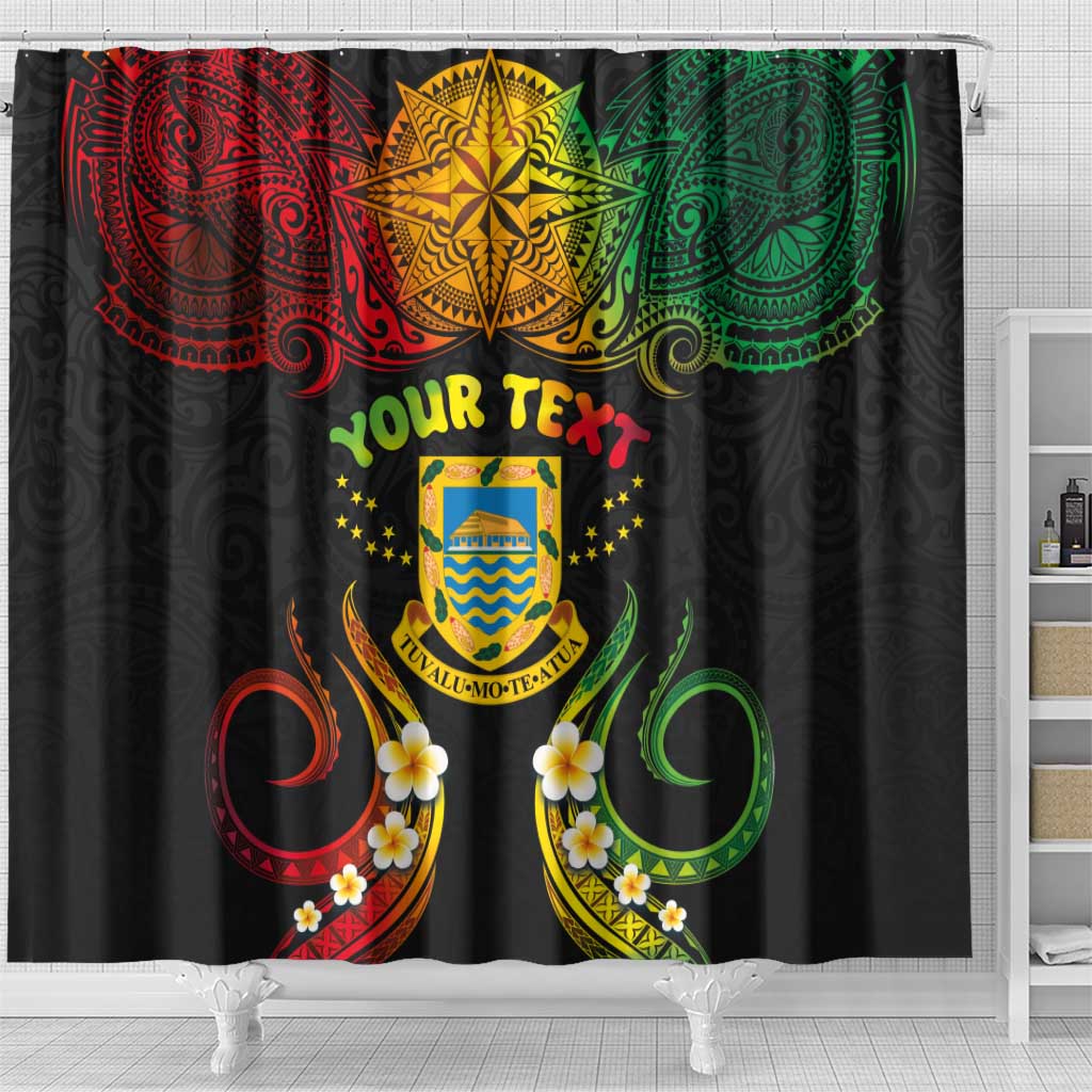Personalised Tuvalu Independence Day Shower Curtain Polynesian Tattoo and Plumeria Reggae Color