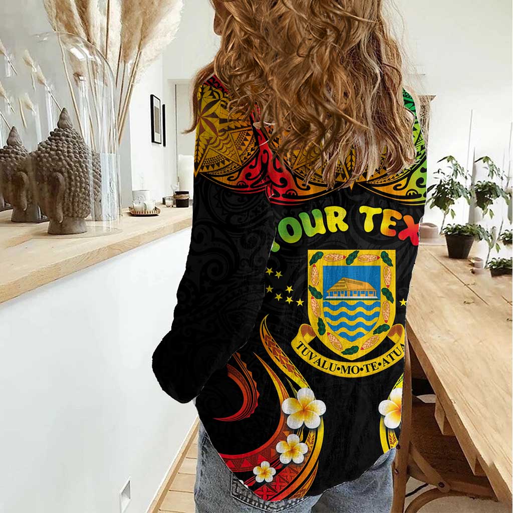 Personalised Tuvalu Independence Day Women Casual Shirt Polynesian Tattoo and Plumeria Reggae Color LT03 - Polynesian Pride