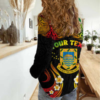 Personalised Tuvalu Independence Day Women Casual Shirt Polynesian Tattoo and Plumeria Reggae Color LT03 - Polynesian Pride