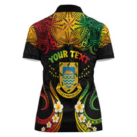 Personalised Tuvalu Independence Day Women Polo Shirt Polynesian Tattoo and Plumeria Reggae Color