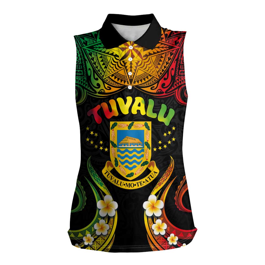 Personalised Tuvalu Independence Day Women Sleeveless Polo Shirt Polynesian Tattoo and Plumeria Reggae Color LT03 Female Reggae - Polynesian Pride