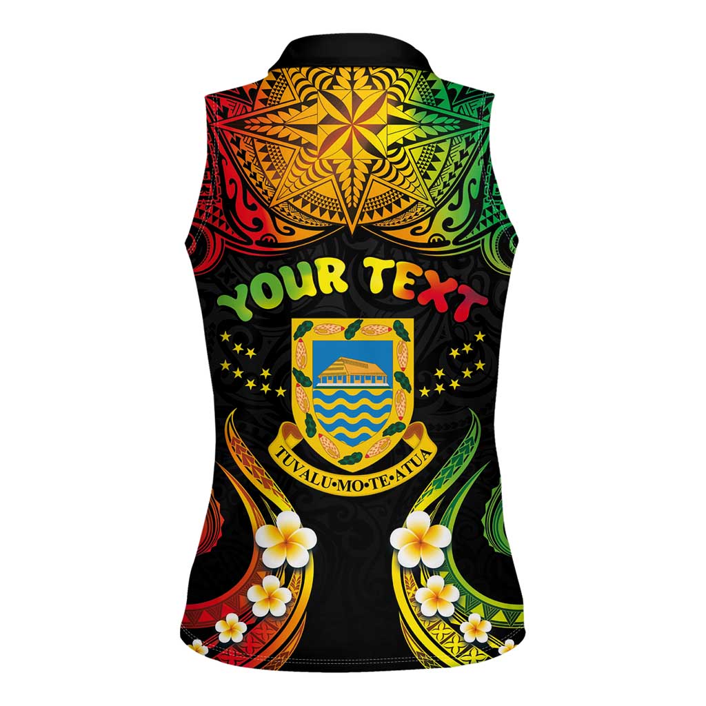 Personalised Tuvalu Independence Day Women Sleeveless Polo Shirt Polynesian Tattoo and Plumeria Reggae Color LT03 - Polynesian Pride