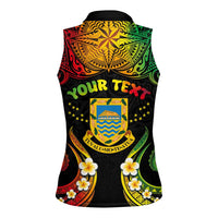 Personalised Tuvalu Independence Day Women Sleeveless Polo Shirt Polynesian Tattoo and Plumeria Reggae Color LT03 - Polynesian Pride