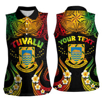 Personalised Tuvalu Independence Day Women Sleeveless Polo Shirt Polynesian Tattoo and Plumeria Reggae Color LT03 - Polynesian Pride