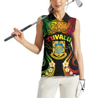 Personalised Tuvalu Independence Day Women Sleeveless Polo Shirt Polynesian Tattoo and Plumeria Reggae Color LT03 - Polynesian Pride