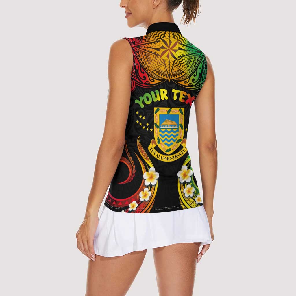 Personalised Tuvalu Independence Day Women Sleeveless Polo Shirt Polynesian Tattoo and Plumeria Reggae Color LT03 - Polynesian Pride