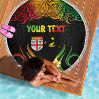 Personalised Malampa Fiji Day Beach Blanket Polynesian Tattoo and Plumeria Reggae Color LT03 - Polynesian Pride