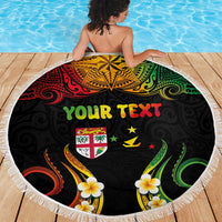 Personalised Malampa Fiji Day Beach Blanket Polynesian Tattoo and Plumeria Reggae Color LT03 - Polynesian Pride