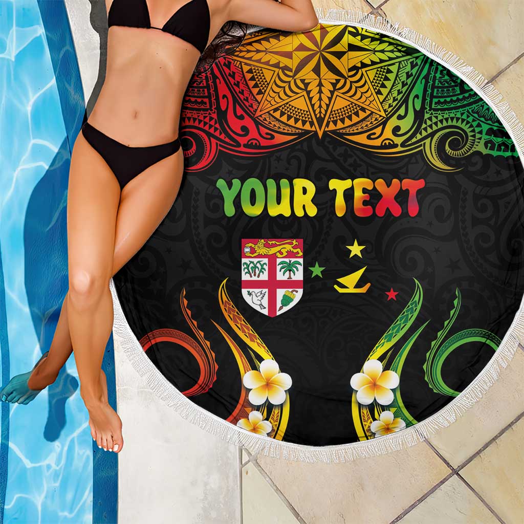 Personalised Malampa Fiji Day Beach Blanket Polynesian Tattoo and Plumeria Reggae Color LT03 - Polynesian Pride