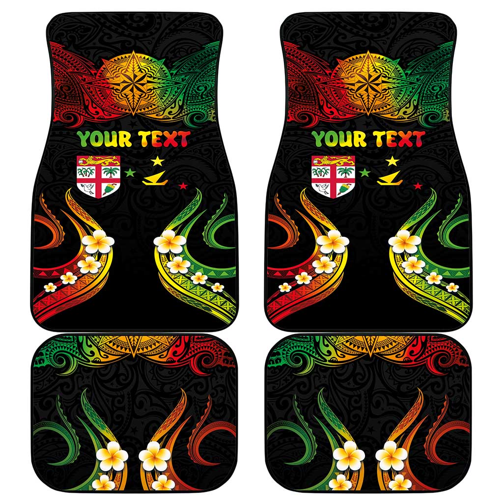 Personalised Malampa Fiji Day Car Mats Polynesian Tattoo and Plumeria Reggae Color LT03 - Polynesian Pride