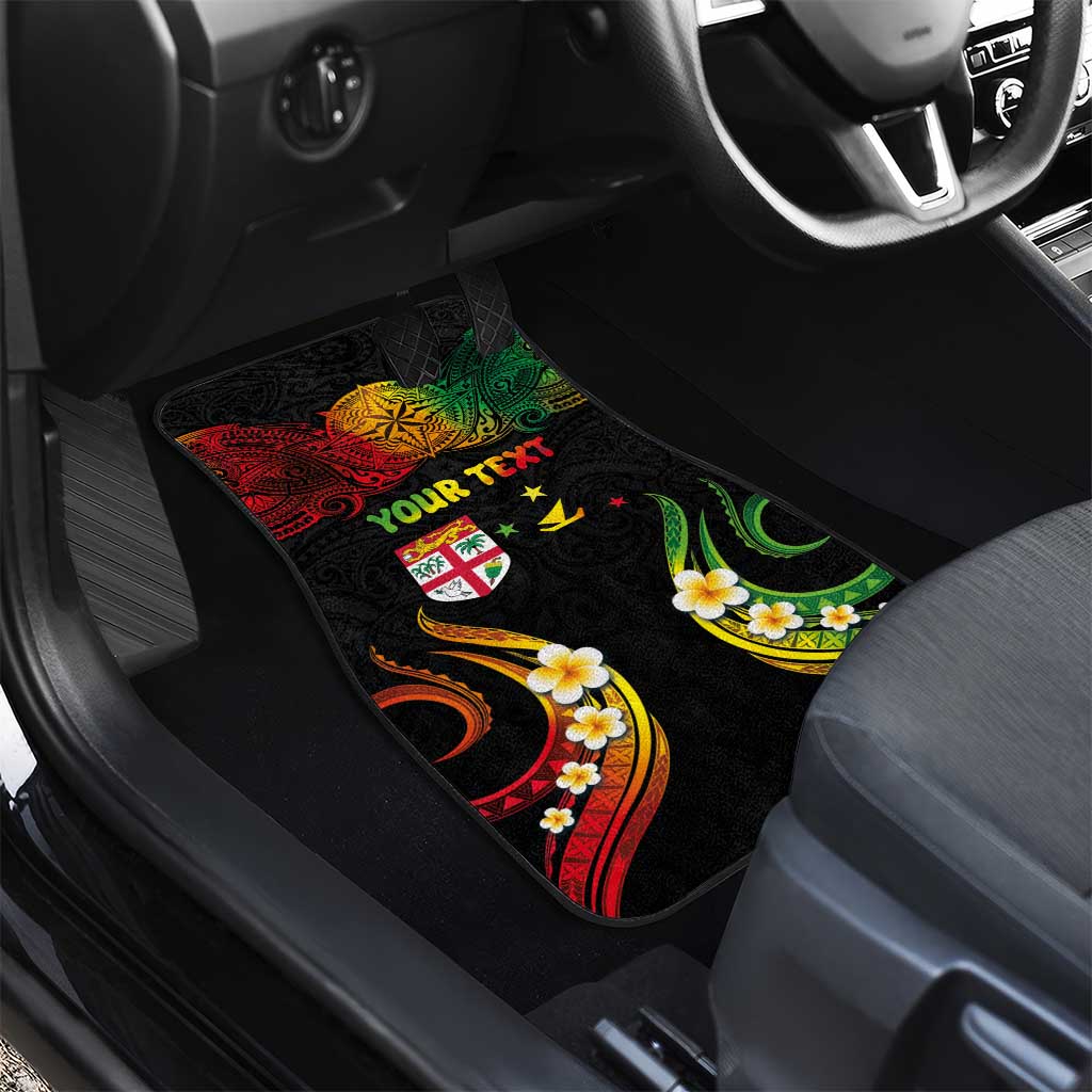 Personalised Malampa Fiji Day Car Mats Polynesian Tattoo and Plumeria Reggae Color LT03 - Polynesian Pride