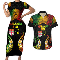 Personalised Malampa Fiji Day Couples Matching Short Sleeve Bodycon Dress and Hawaiian Shirt Polynesian Tattoo and Plumeria Reggae Color LT03 Reggae - Polynesian Pride
