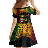 Personalised Malampa Fiji Day Family Matching Off The Shoulder Long Sleeve Dress and Hawaiian Shirt Polynesian Tattoo and Plumeria Reggae Color LT03 - Polynesian Pride