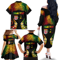 Personalised Malampa Fiji Day Family Matching Off The Shoulder Long Sleeve Dress and Hawaiian Shirt Polynesian Tattoo and Plumeria Reggae Color LT03 - Polynesian Pride
