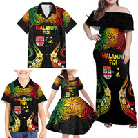 Personalised Malampa Fiji Day Family Matching Off Shoulder Maxi Dress and Hawaiian Shirt Polynesian Tattoo and Plumeria Reggae Color LT03 - Polynesian Pride