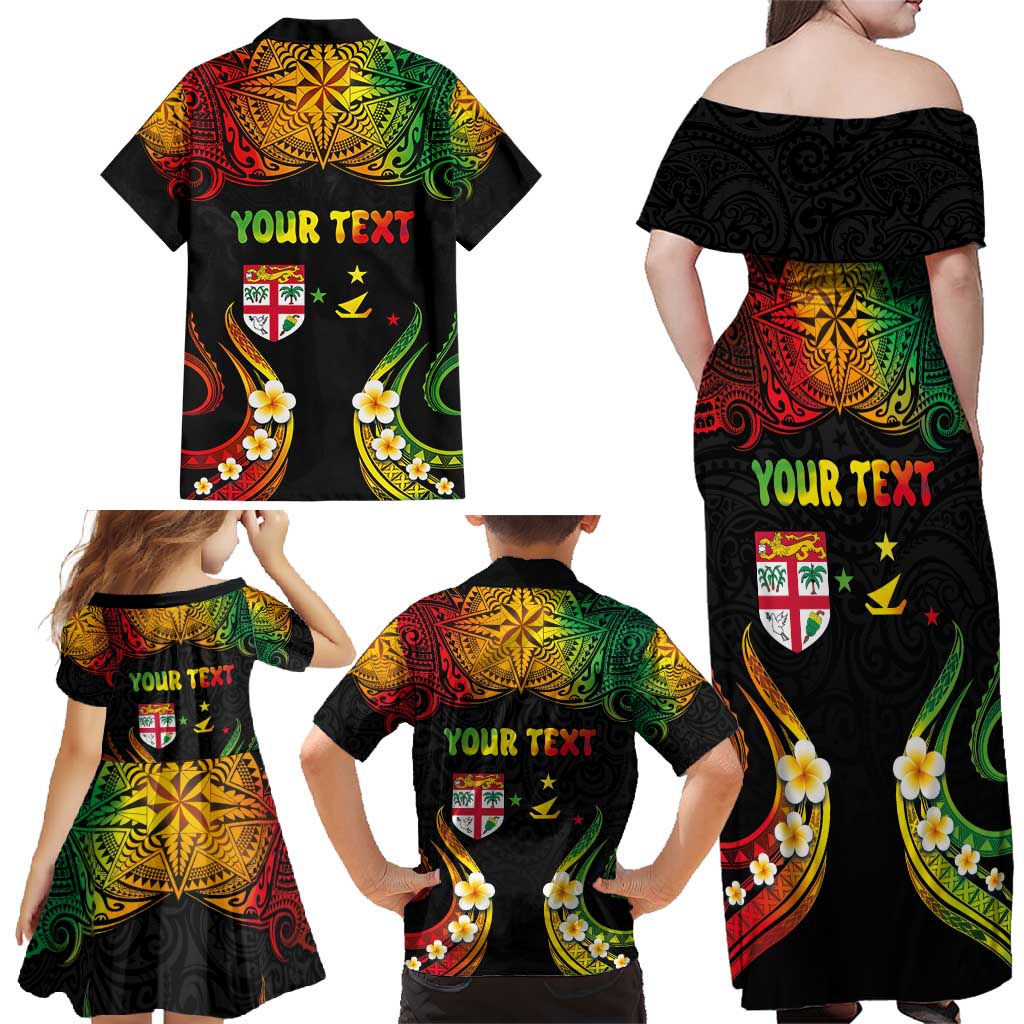 Personalised Malampa Fiji Day Family Matching Off Shoulder Maxi Dress and Hawaiian Shirt Polynesian Tattoo and Plumeria Reggae Color LT03 - Polynesian Pride