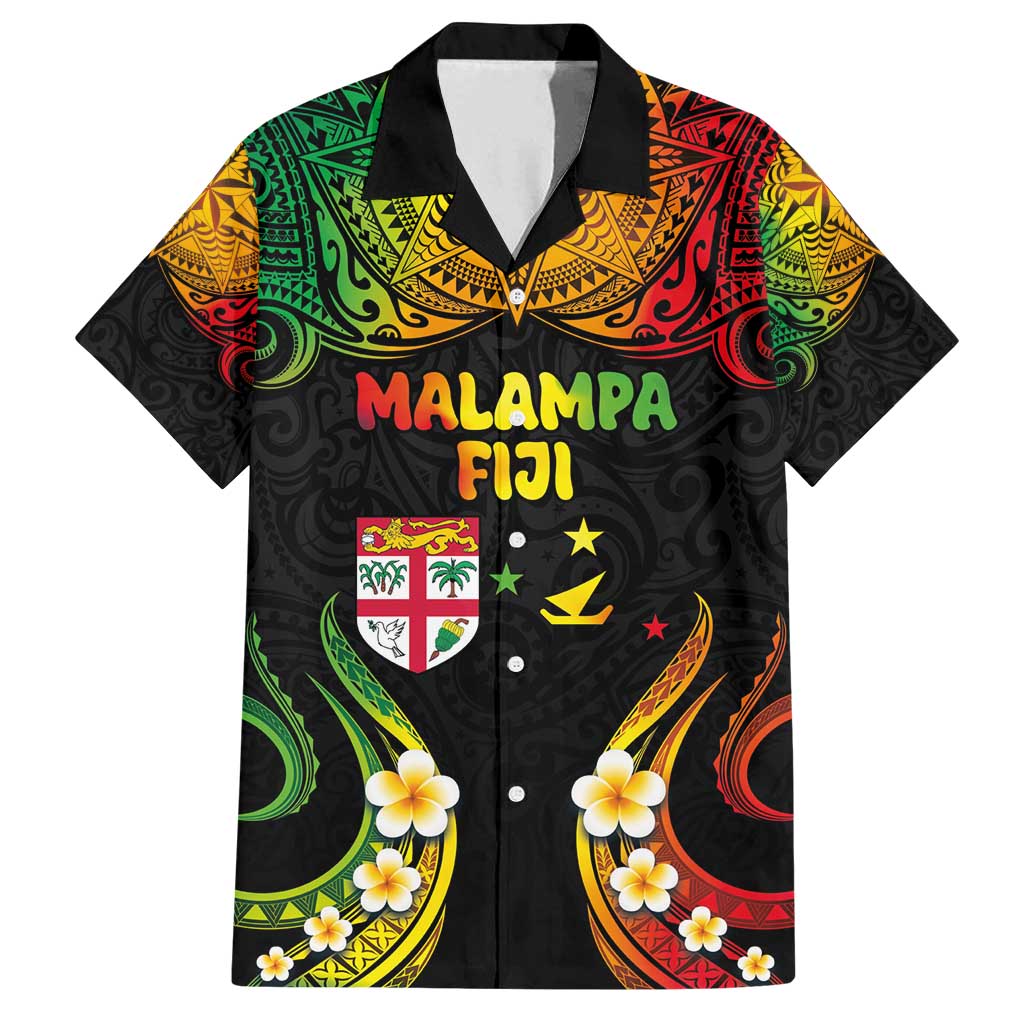 Personalised Malampa Fiji Day Family Matching Off Shoulder Maxi Dress and Hawaiian Shirt Polynesian Tattoo and Plumeria Reggae Color LT03 Dad's Shirt - Short Sleeve Reggae - Polynesian Pride