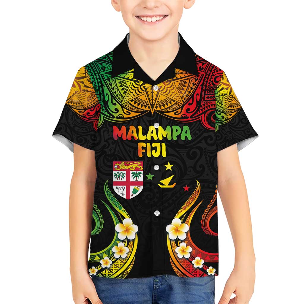 Personalised Malampa Fiji Day Family Matching Short Sleeve Bodycon Dress and Hawaiian Shirt Polynesian Tattoo and Plumeria Reggae Color LT03 Son's Shirt Reggae - Polynesian Pride