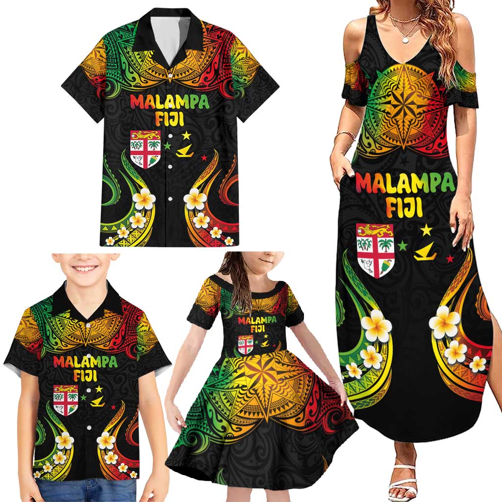 Personalised Malampa Fiji Day Family Matching Summer Maxi Dress and Hawaiian Shirt Polynesian Tattoo and Plumeria Reggae Color LT03 - Polynesian Pride