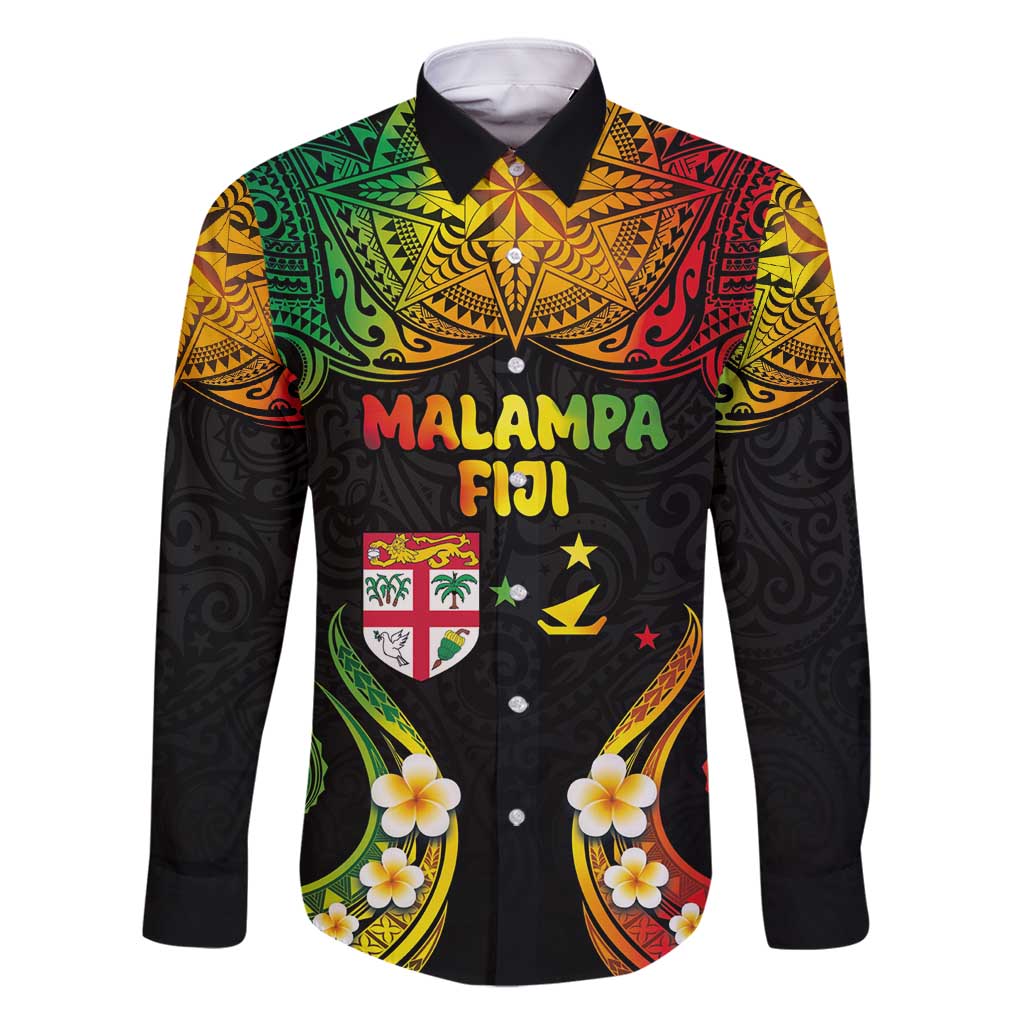 Personalised Malampa Fiji Day Family Matching Summer Maxi Dress and Hawaiian Shirt Polynesian Tattoo and Plumeria Reggae Color LT03 Dad's Shirt - Long Sleeve Reggae - Polynesian Pride