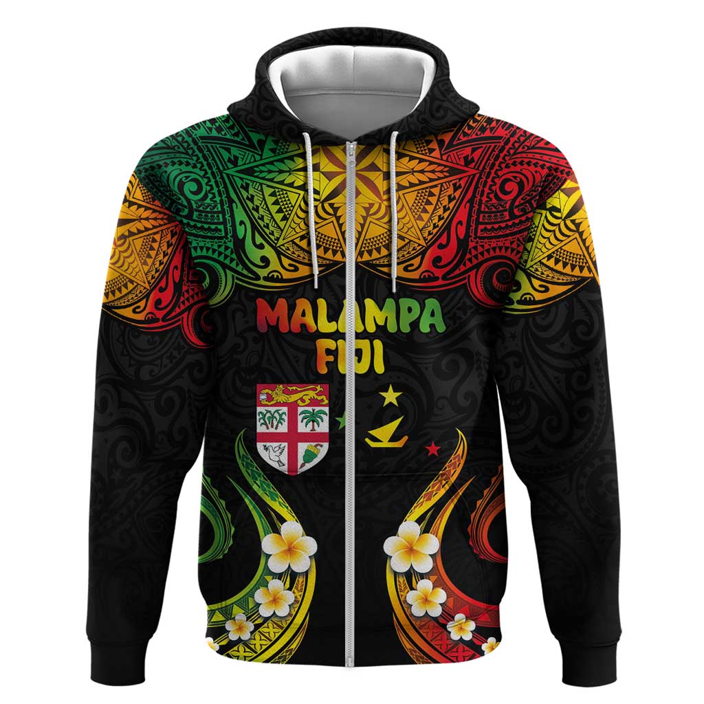 Personalised Malampa Fiji Day Hoodie Polynesian Tattoo and Plumeria Reggae Color LT03 Zip Hoodie Reggae - Polynesian Pride