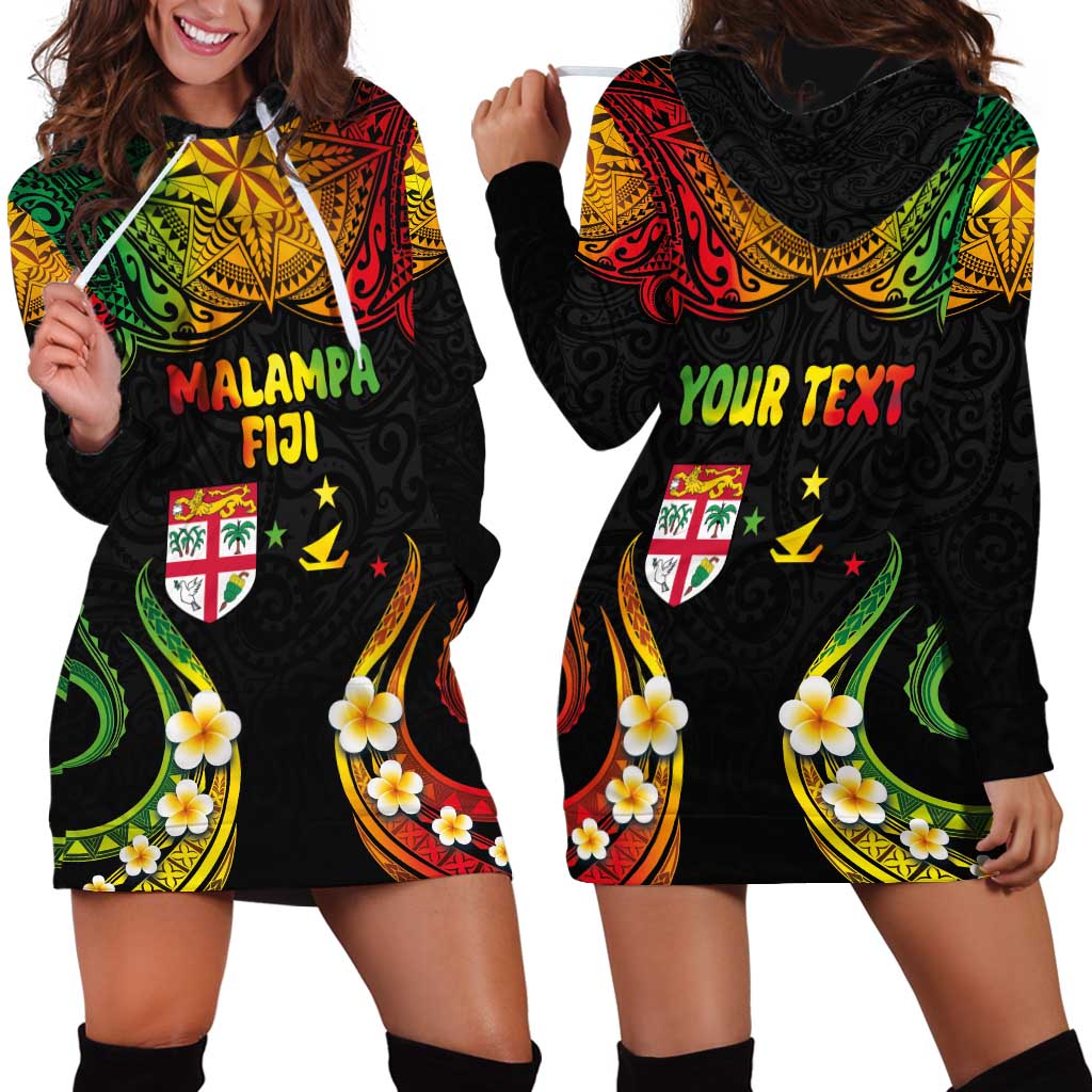 Personalised Malampa Fiji Day Hoodie Dress Polynesian Tattoo and Plumeria Reggae Color LT03 - Polynesian Pride