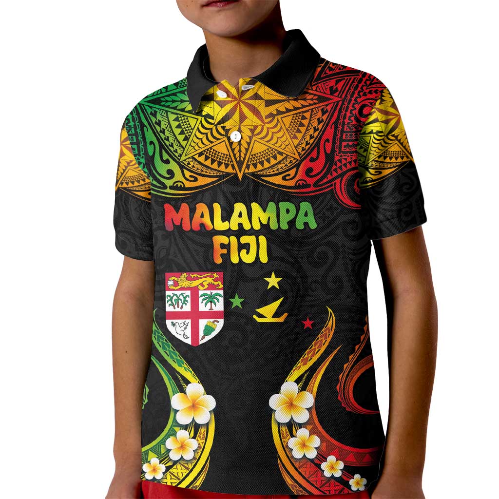 Personalised Malampa Fiji Day Kid Polo Shirt Polynesian Tattoo and Plumeria Reggae Color LT03 Kid Reggae - Polynesian Pride