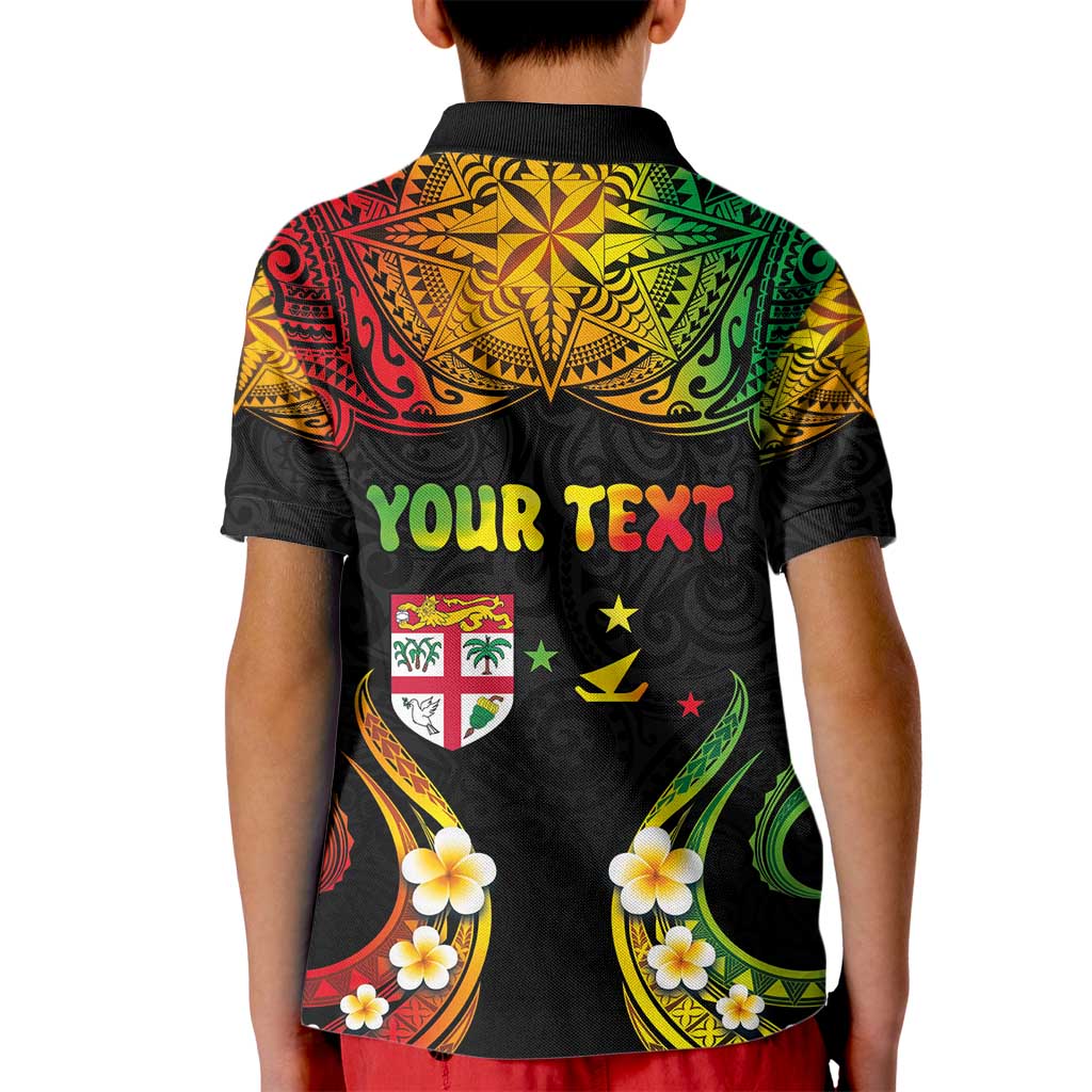 Personalised Malampa Fiji Day Kid Polo Shirt Polynesian Tattoo and Plumeria Reggae Color LT03 - Polynesian Pride
