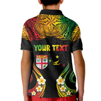 Personalised Malampa Fiji Day Kid Polo Shirt Polynesian Tattoo and Plumeria Reggae Color LT03 - Polynesian Pride