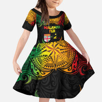 Personalised Malampa Fiji Day Kid Short Sleeve Dress Polynesian Tattoo and Plumeria Reggae Color LT03 KID Reggae - Polynesian Pride