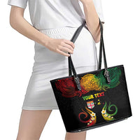 Personalised Malampa Fiji Day Leather Tote Bag Polynesian Tattoo and Plumeria Reggae Color LT03 - Polynesian Pride