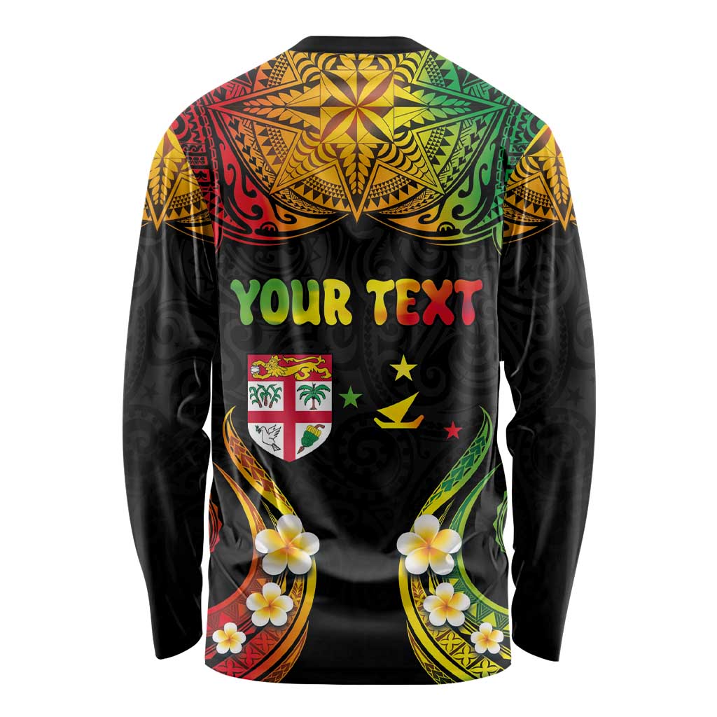 Personalised Malampa Fiji Day Long Sleeve Shirt Polynesian Tattoo and Plumeria Reggae Color LT03 - Polynesian Pride